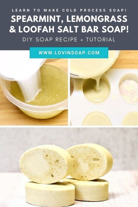 Loofah Soap Recipe, Natural Soaps Recipes, Diy Soap Bars, Diy Soap Recipe, Salt Soap, Salt Bar, Cold Process Soap Recipes, Recipe Tutorial, Swirl Soap