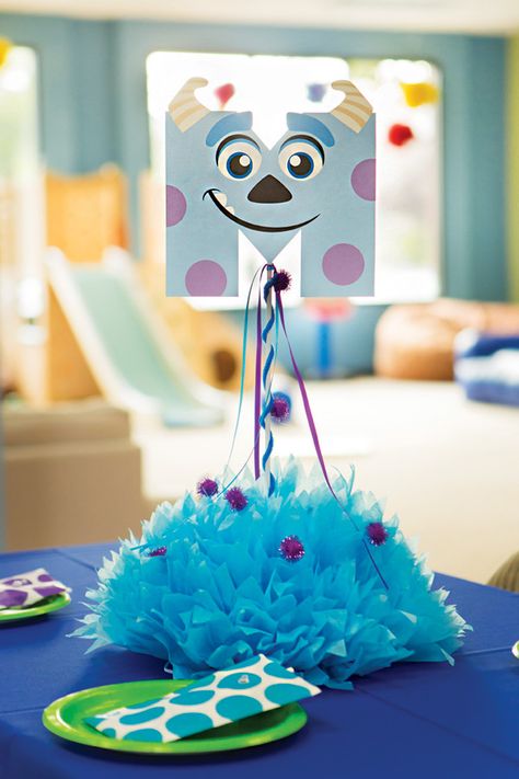 Monsters Inc Centerpieces, Halloween Decorations Indoor Scary, Monsters Inc Decorations, Monster Centerpieces, Monsters Inc Baby Shower, Monsters Inc Baby, Monster 1st Birthdays, Monster Inc Birthday, Easy Diy Halloween Decorations