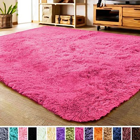 LOCHAS Soft Indoor Modern Area Rugs Fluffy Living Room Carpets Suitable for Children Bedroom Decor Nursery Rugs 4 Feet by 5.3 Feet (Rose Red) #kids' #room #décor Fluffy Living Room, Nursery Rugs Girl, Rugs Fluffy, Living Room Carpets, Girls Rugs, Soft Bedroom, Velvet Living Room, Children Bedroom, Nursery Rug