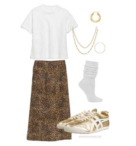 Happy Monday! There’s an extreme heat advisory out again for the triple digit heat in Cali so here’s an outfit that’s perfect to keep cool in ☀️ -White Vintage Crew Tee- @oldnavy -Animal Print Midi Skirt- @oldnavy -Slouch Socks- @amazon -Gold Onitsuka Tiger Sneakers- @stockx -14k Solid Gold Tube Hoops- @etsy -14k Solid Gold Chains & Bracelet- (Figaro Chain)Jewelry District DTLA & (Cuban chain & bracelet) @shopdelagold Gold Sneakers Outfit, Tiger Sneakers, Chains Bracelet, Cuban Chain Bracelet, Slouch Socks, Gold Sneakers, Solid Gold Chains, Printed Midi Skirt, Figaro Chain