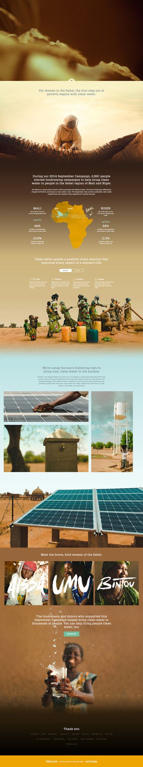 Strong use of images with simple text and simple graphics on top Charity Water Design, Charity Water, Web Design Tools, Annual Report Design, Solar Design, Report Design, Simple Graphic, Website Layout, Water Design