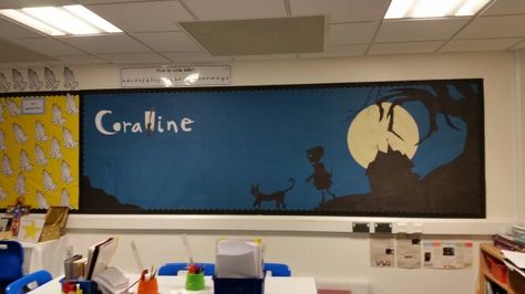 Coraline Literacy Display Coraline Bulletin Board Ideas, Coraline Classroom Door, Coraline Bulletin Board, Coraline Door Decoration, Coraline Book, Literacy Display, Ra Themes, Ra Boards, Coraline Aesthetic