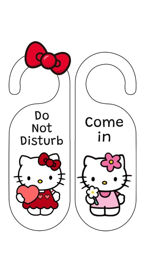 Diy Crafts Hello Kitty, Hello Kitty Do Not Disturb Sign, Bedroom Door Posters, Hello Kitty Diy Room Decor, Hello Kitty Door Hanger, Do Not Disturb Aesthetic, Hello Kitty Draw, Cute Door Hangers, Kitty Door