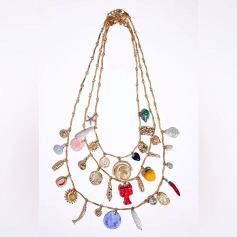 Zara Woman Ss2024 Collection Pack Of 3 Multi-Charm Necklaces Golden Cheap Bohemian Multicolor Charm Necklace, Zara Charm Necklace, Affordable Gold Multi-strand Charm Necklaces, Adjustable Multicolor Charm Necklace, Gold Zara Necklace, Zara Jewelry, Zara Woman, Charm Necklaces, Zara Women