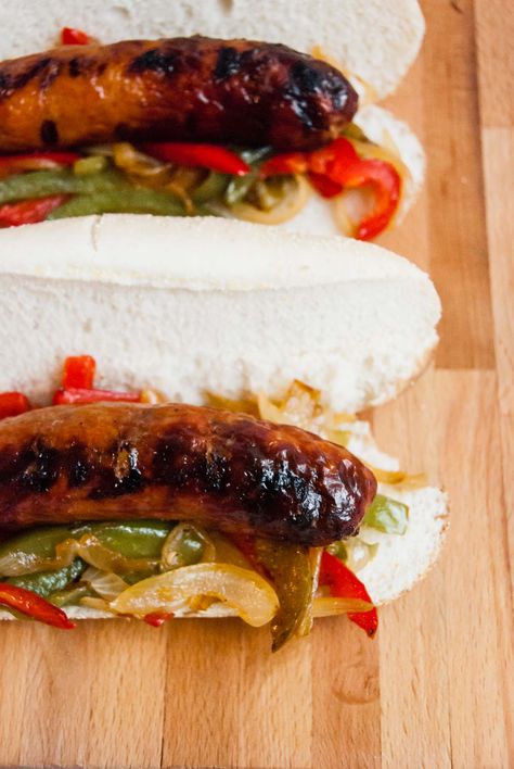 Italian Sausage Subs - Flavorful sauteed bell peppers and onions with Italian sausages make these Italian sausage subs a star of the sandwich world. Plus, the recipe makes three subs perfect for two people because you'll want to split the third! #fortwo #sausages #quick #italian #subs #submarine #sandwiches #dinnerfortwo #easy Air Fryer Italian Sausage, Sausage With Peppers And Onions, Grilled Italian Sausage, Italian Sausage Sandwich, Italian Sausages, Sausage Sandwiches, Italian Sausage Recipes, Mild Italian Sausage, Airfryer Recipes