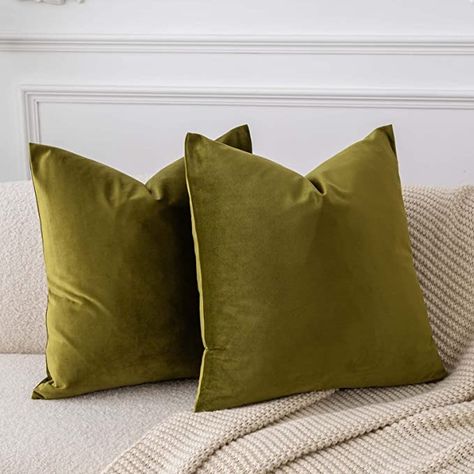 Green Velvet Throw Pillow, Olive Green Velvet, Green Luxury, Soft Throw Pillows, Throw Pillow Inserts, 16x16 Pillow Cover, 20x20 Pillow Covers, Sofa Couch Bed, Velvet Throw