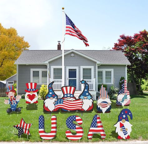 PRICES MAY VARY. EASY TO SET UP - The package includes 10 different designs Fourth of July yard signs with 18pcs plastic stakes and one Iron stakes .Easy to insert the stakes into the sign holes and secure them into the ground . The Sindependence Day Party Signs come with different sizes for different designs. These large signs can be decorated as yard signs, outdoor lawn decorations, garden ornaments, door welcome signs, party background decor, photo props and so on.. These yard signs will make 4th Of July Decorations Outdoor, Lawn Party Decorations, Independence Day Theme, Memorial Day Decorations, Fourth Of July Decorations, Independence Day Decoration, Decorative Garden Stakes, July Decor, Lawn Sign