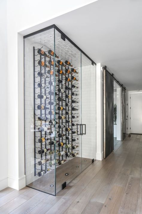 Small Wine Cellar, Wine Storage Ideas, Wine Cellar Ideas, Wine Cellar Wall, Wine Storage Wall, Contemporary Wine Cellar, Wine Room Design, Cellar Ideas, Glass Wine Cellar