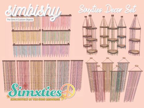 The Sims Resource - Simxties Decor Set Sims 4 Ceiling Tapestry, Sims 4 Cc Tapestries, Sims 4 Cc Tapestry, Sims 4 Cc Beaded Curtain, Sims 4 Cc Curtains Medium Wall, Sims Decor, Furniture Cc, Sims Clothes, Sims 4 Bedroom