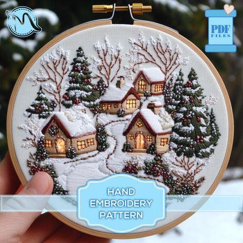 Holiday Village Christmas Embroidery Pattern – Festive Winter Scene with DMC Color Chart. Digital Pattern PDF. Christmas decoration. DIY. Winter Embroidery Patterns, Christmas Village Embroidery, Village Embroidery, Dmc Color Chart, Christmas Decoration Diy, Village Christmas, Winter Embroidery, Village Scene, Christmas Embroidery Patterns