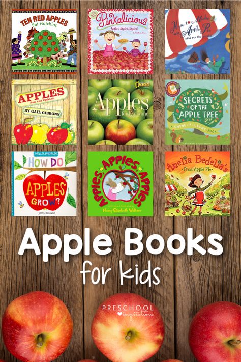 Apple Books For Toddlers, Apple Books For Preschool, Preschool Apples, Preschool Inspirations, Apple Theme Activities, Preschool Apple Theme, September Activities, Preschool Boards, Books For Toddlers