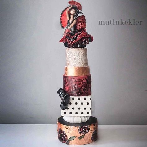 Here is my another design… This time i wanted to create something about flamenco 💃… ı hope you like it… For more supporting my art, follow me on instagram ❤️ @mutlukekler Fire Cake, Wedding Cake Art, Interesting Cakes, Quinceanera Cakes, Art Cake, Food Artists, Decorated Cakes, Couture Wedding, Create Something