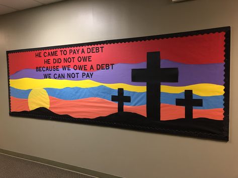 Lenten Bulletin Board Ideas, Lent Bulletin Board Ideas Church, Lent Door Decorations Classroom, School Bulletin Boards Spring, Lent Bulletin Board Ideas, Easter Bulletin Boards For Church, Lent Bulletin Board Ideas Catholic, Lent Bulletin Boards, Easter Door Decorations Classroom Jesus