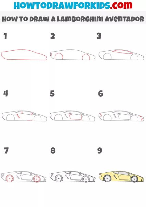 Simple Car Drawing, Draw Cars, How To Draw Steps, Drawing Lesson, Drawing Tutorials For Kids, Coloring Supplies, Drawing Process, Pencil And Paper, Car Drawings