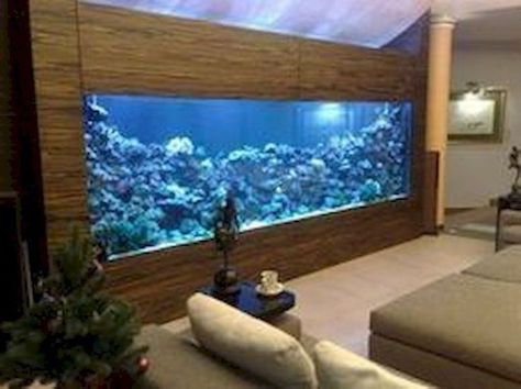 Wall Aquarium Decor Designs And Ideas Big Aquarium, Wall Aquarium, Fish Tank Design, Aquarium Ideas, Divider Design, Home Aquarium, Aquarium Design, Space Room, Lounge Design