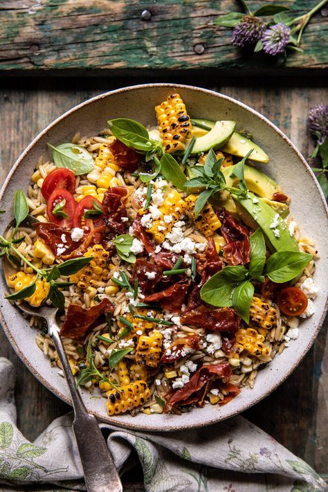 Feta Orzo, Orzo Pasta Recipes, Butter Corn, Summer Dinner Recipes, Half Baked Harvest Recipes, Crispy Prosciutto, Buttered Corn, Summer Meal, Harvest Recipes