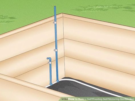 How to Build a Self‐Feeding Self‐Watering Garden Bed Water System For Raised Garden Beds, Wicking Beds How To Make, Raised Vegetable Garden Beds, Self Watering Garden, Watering Raised Garden Beds, Wicking Garden Bed, Worm Beds, Raised Vegetable Garden, Watering Garden