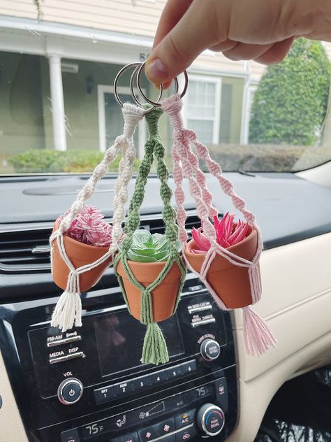 Car Charm Packaging, Boho Car Accessories, Mirror Car Accessories, Shop Car, Car Hangers, Crochet Car, Hanging Plant Holder, Hanger Diy, Mini Macrame