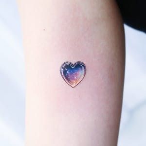 Tattoo by Heemee #Heemee #watercolortattoo #watercolor #painterly #fineart #painting #color #galaxy #star #heart #gem #jewel #moon Purple Heart Tattoos, Purple Tattoos, Tattoo Cute, Gem Tattoo, Letter Tattoo, Jewel Tattoo, Crystal Tattoo, Tattoo Heart, Galaxy Tattoo