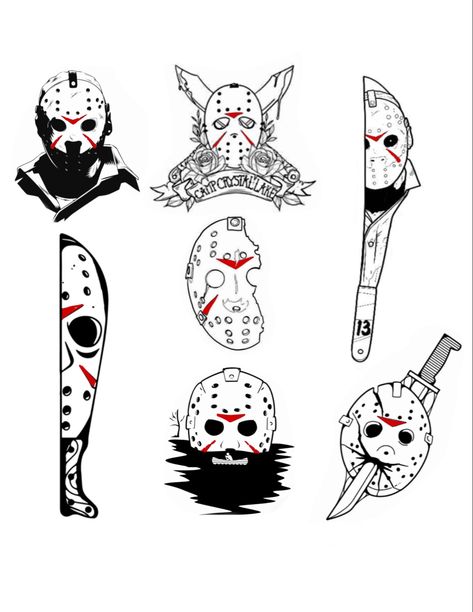 Michael Myers Small Tattoo, Simple Beetlejuice Tattoos, What's Your Favorite Scary Movie Tattoo, Matching Tattoos Female, Small Jason Voorhees Tattoo, Horror Movie Tattoo Designs, Simple Horror Movie Tattoos, Horror Movies Tattoos, Friday The 13th Tattoo Jason