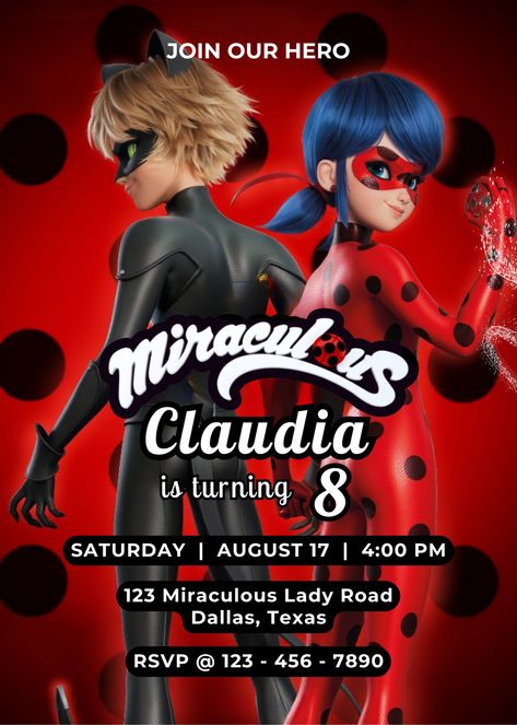 Miraculous Ladybug Invitation, Miraculous Birthday, Ladybug Invitation, Ladybug Invitations, Lady Bug, Miraculous Ladybug, Party Time, Join Us, Birthday Invitations