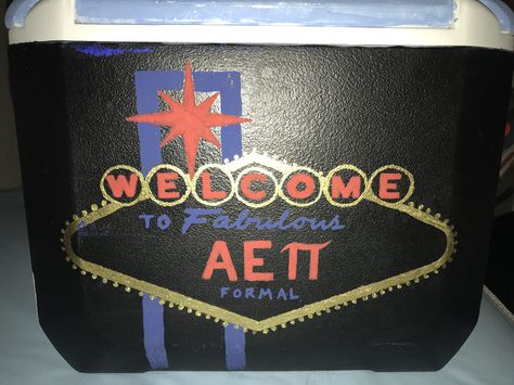 Fraternity formal cooler - AEPi Vegas Vegas Cooler Fraternity, Aepi Fraternity Cooler, Frat Coolers Vegas, Vegas Frat Cooler, Painted Flask, Formal Coolers, Frat Formal, Formal Cooler Ideas, Fraternity Formal