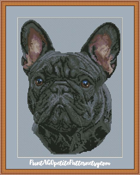 Cross Stitch Bulldog, Black French Bulldogs, Labrador Mom, Portrait Cross Stitch, Mini Pinscher, Bulldog Francese, Frenchie Mom, Dachshund Mom, Mini Cross Stitch