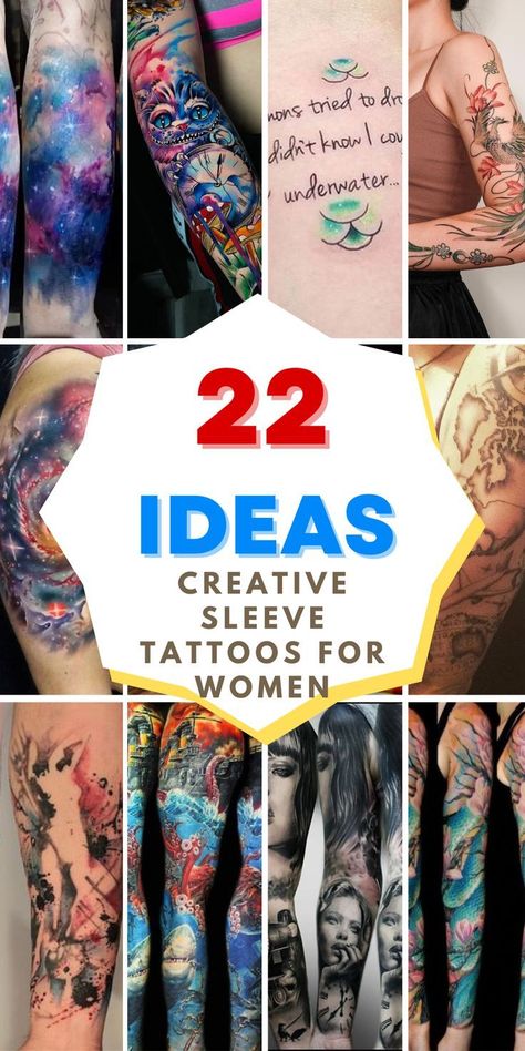 Tatoos Woman Arm Sleeve, Tattoo Sleeve Ideas Women, Watercolor Sleeve Tattoo Women, Coolest Tattoos For Women, Tattoo Arm Sleeve Women, Full Sleeve Tattoos Women Unique, Ladies Sleeve Tattoo Ideas, Arm Sleeve Tattoos For Women Unique, Full Sleeve Tattoos For Women