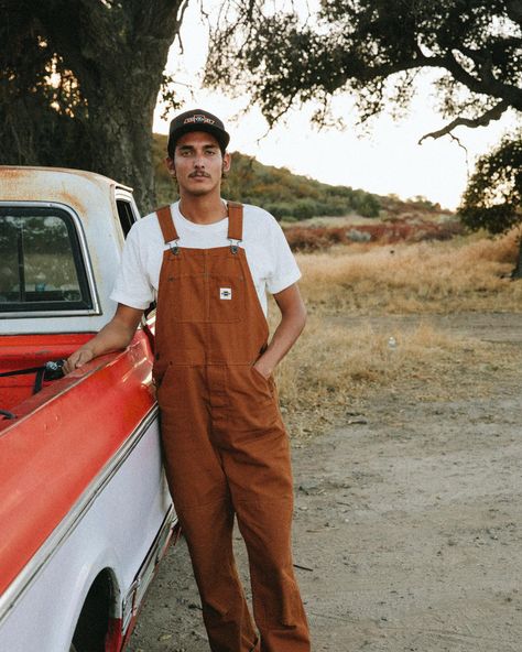 Brixton x Chevy White 55 Heavy T-Shirt, overalls, hats, and so much more! Men’s Overalls, Guy In Overalls, Men’s Overalls Outfit, Men Overalls Outfits, Blundstone Styling, Granola Outfits Men, Mens Overalls Outfits, Overalls Outfit Men, Western Outfits For Men