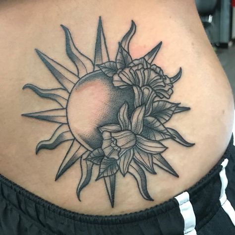 Sun Tattoo Cover Up Ideas, Sun Cover Up Tattoo, Swimming Tattoo, Quarter Sleeve Tattoos, American Traditional Tattoo Ideas, Traditional Tattoo Ideas, Sink Or Swim, Birth Flower Tattoos, Sun Tattoos