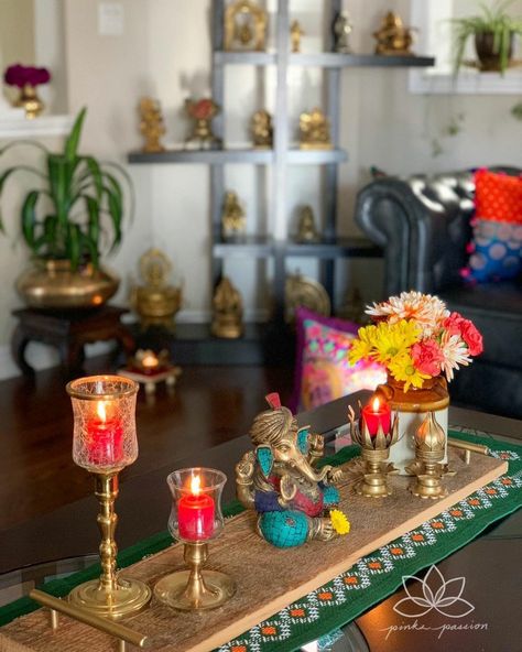 Diwali Center Table Decor, Dining Table Tray, Buddha Statue Decor, Table Tray Decor, Puja Decor, Backdrop Wallpaper, Center Table Decor, Table Presentation, Brass Decoration