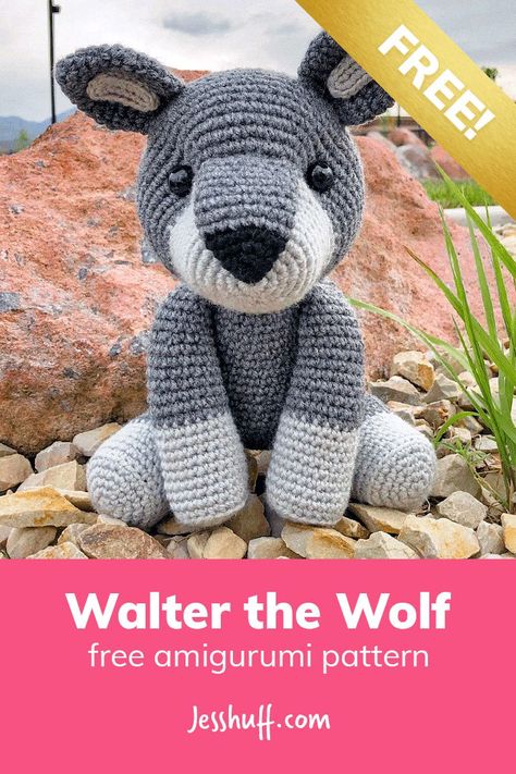 Walter the Wolf Free Amigurumi Pattern Wolf Amigurumi, Amigurumi Baba, Crochet Wolf, Crochet Frog, Pola Amigurumi, Crochet Amigurumi Free Patterns, Animal Patterns, Crochet Animal Patterns, Crochet Dog