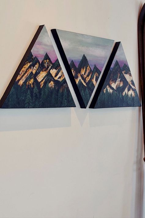 Metamorphosis Art, Mountain Scape, Triangle Canvas, Acrylic Art Projects, Triangle Art, Nature Art Drawings, Pen Art Drawings, Art Painting Gallery, Puzzle Art