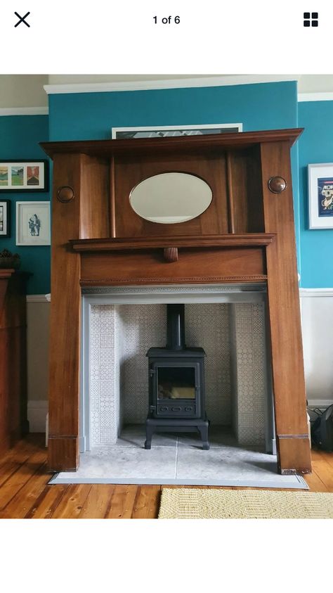 Overmantel Ideas, 1920 Fireplace, Wood Stove Fireplace Insert, 1920s Fireplace, 1930s Fireplace, Victorian Fireplace Tiles, Wooden Fire Surrounds, Wood Stove Surround, 1930s Semi