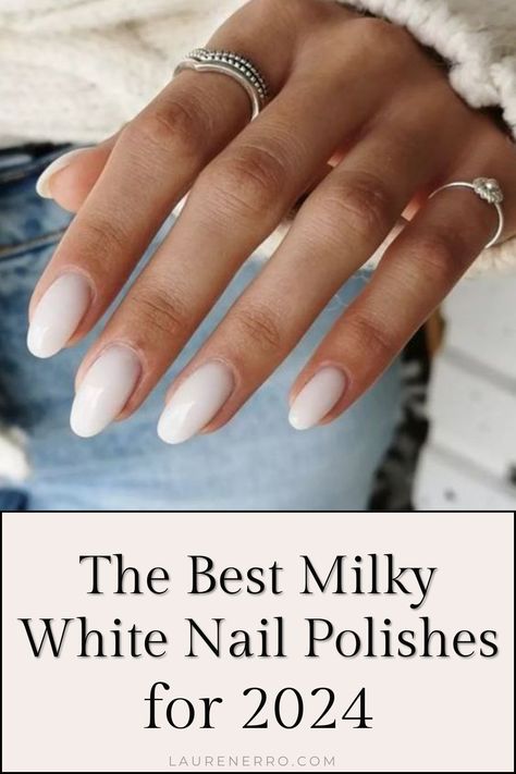 Milky white is a fun twist on your typical white manicure. It isn’t quite opaque, but it isn’t sheer either- it’s a mixture of the two and leaves you with a beautiful natural-looking nail that goes with everything and works on any skin tone. If you’re looking for the best white polish with flawless coverage this post has lots of options for you! Simple Soft Nails, Almond Milk Nail Color, Opaque Nails White, Milky White Nails Sns, Opi Off White Polish, Milky Nail Color Opi, Milky White Nails Opi Gel, Milk White Nail Polish, Neutral Nails White Design