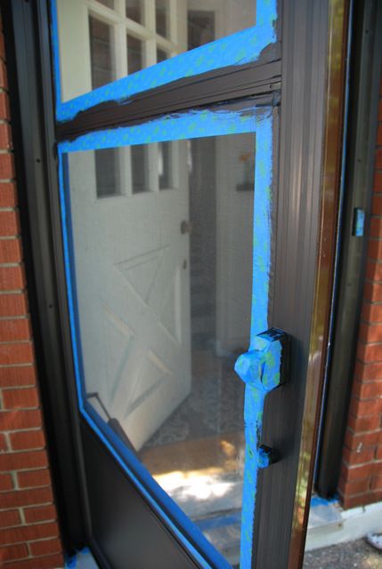 the DIY files: painting a screen door - the sweetest digs                                                                                                                                                                                 More Screen Door Makeover, Painted Storm Door, Storm Door Makeover, Metal Screen Door, Painted Screen Doors, Brown Screen, Painting Metal Doors, Metal Screen Doors, Front Door With Screen