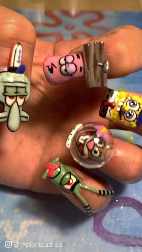 Sponge Bob Nails, Spongebob Nail Art, Spongebob Nails, King Kylie, Cute Easy Drawings, Editorial Makeup, Nails Inspo, Special Thanks, 3d Nails