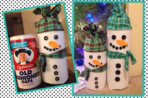 Oat container craft- snowmen! Oat Container Craft, Grandparents Activities, Oatmeal Container, Kids Adventure, Winter Crafts, Kids Activities, Kids Art Projects, Projects For Kids, Kids Crafts