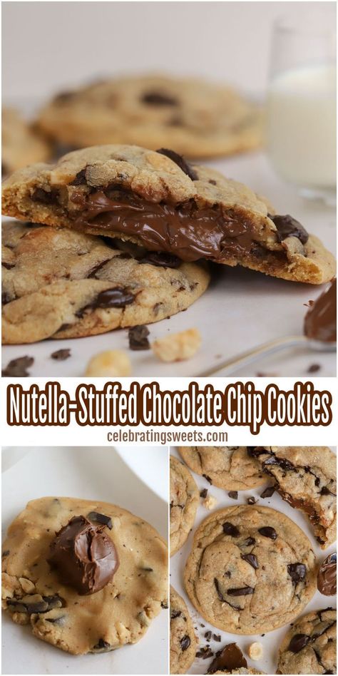 Fudge Filled Chocolate Chip Cookies, Nutella Stuffed Chocolate Chip Cookies, Nuttela Cookies, Nutella Filled Cookies, Chocolate Nutella Cookies, Nutella Stuffed Cookies, Nutella Cookies Recipe, Nutella Chocolate Chip Cookies, Nutella Filling