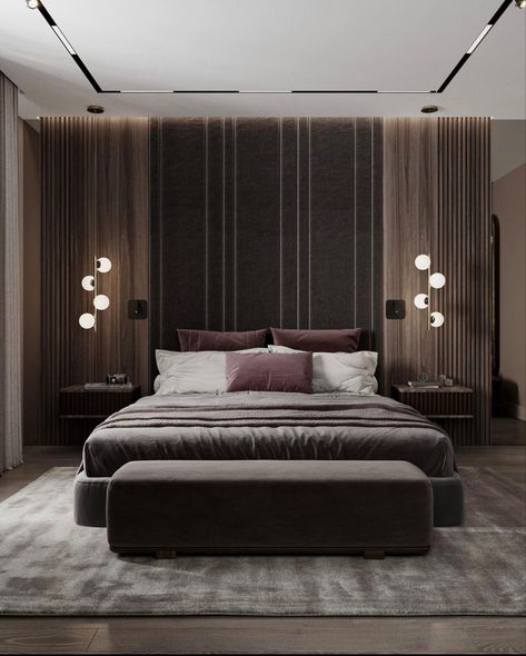 Magnetic Track Lighting Bedroom, Brown Colour Bedroom, Magnetic Track Light Ceiling, Track Lighting Bedroom, Colour Bedroom, Magnetic Track Light, Bedroom Decoration Ideas, Platform Bed Designs, Corridor Design