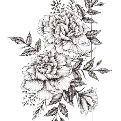 Flower Ink Drawing, Carnation Drawing, Carnation Flower Tattoo, Carnation Tattoo, Wrist Tattoo Designs, Wrist Tattoo Ideas, Flower Tattoo Drawings, Hip Tattoos Women, Flower Tattoo Arm