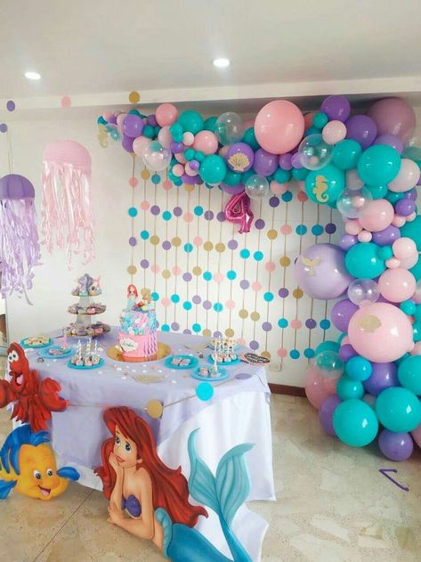 Ariel Theme Party, Ariel Decorations Party, Arial Theme Birthday Decoration, Little Mermaid Birthday Party Ariel, Ariel 3rd Birthday Party, Ariel Birthday Decorations, Ariel Themed Birthday Party Decoration, Ariel 4th Birthday Party, Mermaid Birthday Party Decorations Ideas