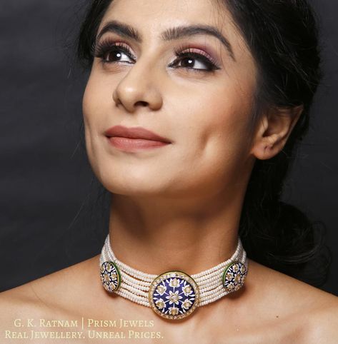 Thappa Necklace Sets – Page 3 – G. K. Ratnam | Prism Jewels Thappa Jewellery, Gold Enamel Jewelry, Uncut Diamond Necklace, Polki Choker, Circle Purse, Kundan Jewellery Set, Bridal Jewels, Blue Choker, Choker Designs