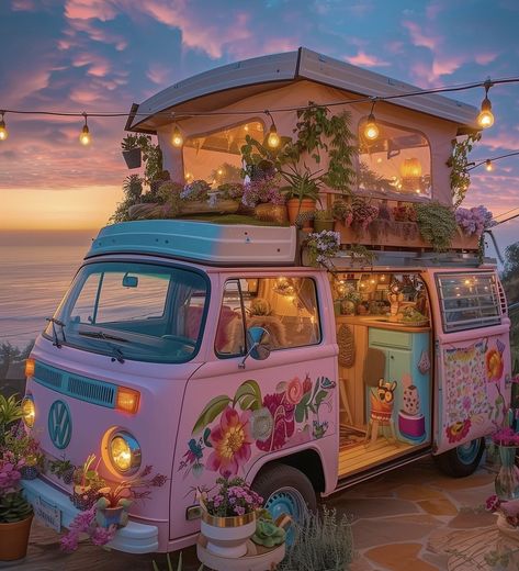 Freetime Activities, Camper Diy, Colorful House, Hippie Car, Cute Vans, Dream Bedroom Inspiration, Kombi Home, Combi Volkswagen, Campervan Life