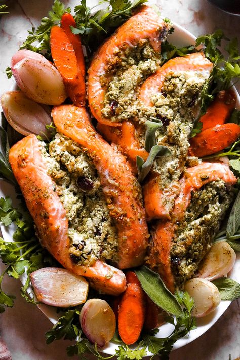 Goat Cheese Salmon Recipe, Goat Cheese Salmon, Rosemary Pesto, Pesto And Goat Cheese, Salmon Filets, Stuffed Salmon, Baked Goat Cheese, Cheese Mashed Potatoes, Goat Cheese Recipes