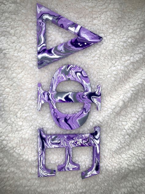 Painted Greek Letters Ideas, Painted Sorority Letters, Greek Letters Painted, Greek Letters Painted Sorority, Painted Sorority Letters Wooden, Sorority Letters Painted Wooden Easy, Purple Letters, Letter Designs, Big Little Basket