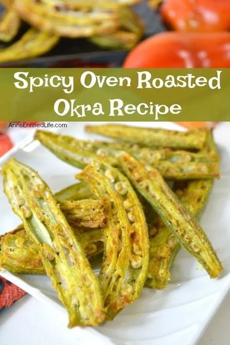 Spicy Oven Roasted Okra Recipe. See how simple it is to make a healthy okra recipe in your oven using these easy to follow roasted okra recipe instructions. This delicious, spiced-up method for cooking your fresh okra will make an okra lover out of the most finicky eater. Serve this tempting spicy oven roasted okra recipe for dinner, an afternoon snack, or in place or chips or pretzels. It is that good! Okra Recipes Healthy, Indian Okra Recipes, Oven Roasted Okra, Fresh Healthy Recipes, Fresh Okra, Roasted Okra, Okra Recipe, Cooking Vegetables, Lectin Free