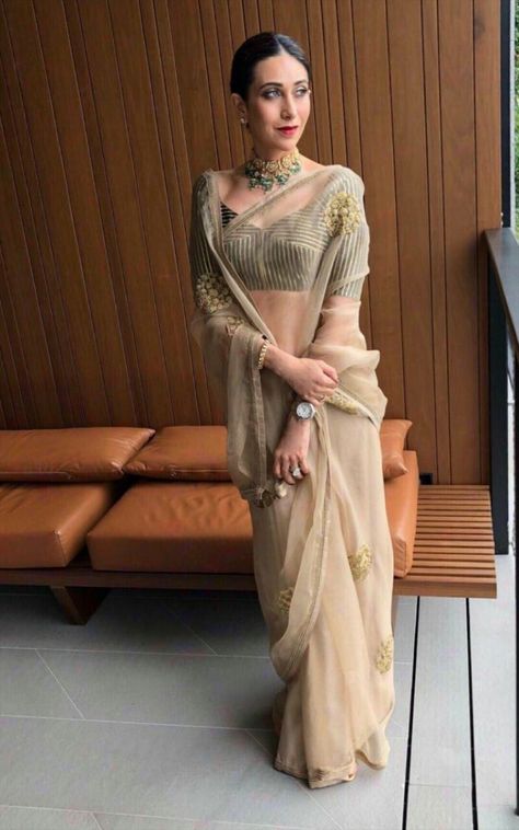 Indian Silhouette, Raw Mango Sarees, Outfit Indian, Ivory Colour, Traditional Blouse Designs, Karisma Kapoor, Raw Mango, Sarees Wedding, Beautiful Sarees