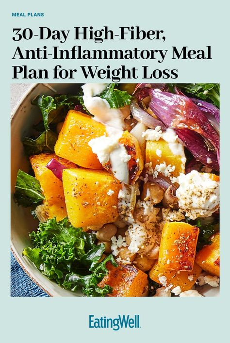 Follow this 30-day high-fiber, anti-inflammatory meal plan for weight loss to reduce inflammation and improve your health. #healthymealplans #healthyrecipes #mealplan #mealplanideas #mealplanning #mealprep#weightloss#dietrecipes#weightlossrecipes#weightlossideas#diet#dietinspiration#inflammation#antiinflammation#antiinflammatorydiet#healthyeating#eatingwell#healthy High Inflammatory Foods, High Protein Anti Inflammation Meals, High Fiber Meal Prep, High Fiber Meal Plan, Lunch Appetizers, Healthy Lunch Meal Prep, Nutrition Guidelines, High Fiber Diet, High Fiber Foods