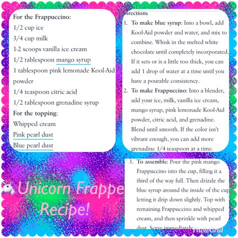 🦄STARBUCKS UNICORN FRAPPE RECIPE UNLEASHED!😮🤫🤭 Starbucks Drinks Unicorn Frap, Unicorn Frappe Recipe, Unicorn Frappuccino Starbucks Recipe, Unicorn Frappuccino Starbucks, Unicorn Frappe, Starbucks Frappuccino Recipe, Unicorn Frappuccino, Frappuccino Starbucks, Starbucks Drink Menu